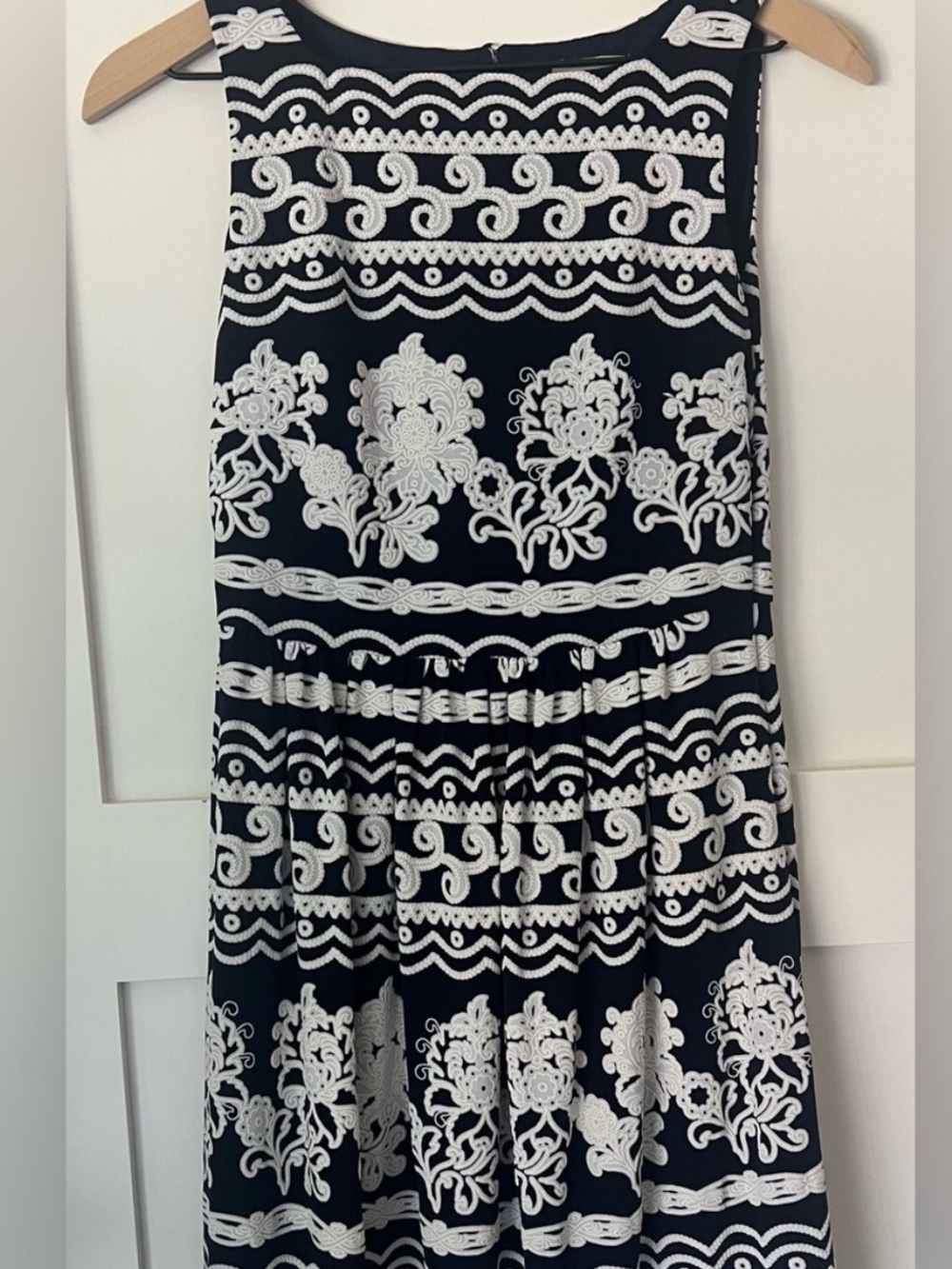 ECI Navy White Scroll Print Dress | Coastal Resort Sleeveless Mini